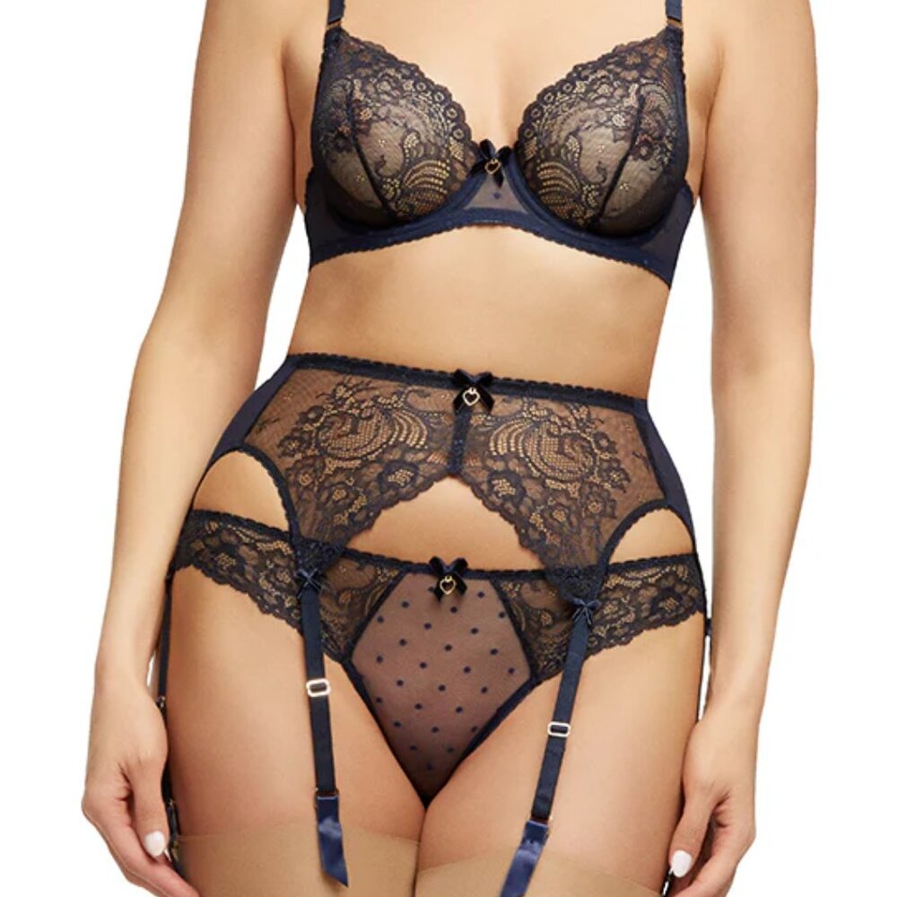 Dita Von Teese Lingerie Navy Fiamma Lingerie Set - 34B & Medium